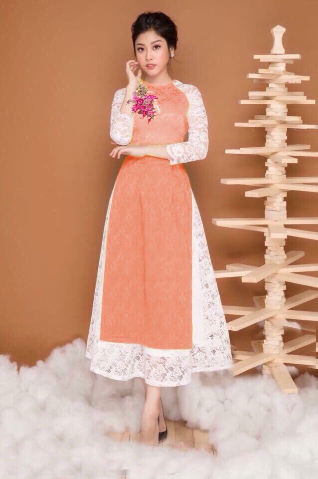 SET ÁO DÀI THÊU HOA HỒNG - AV359